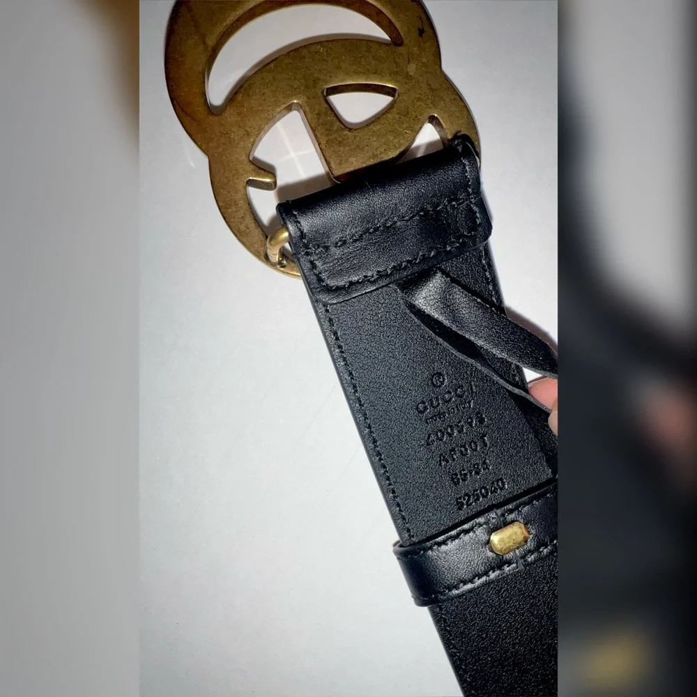 Gucci Black Leather Belt with Gold Double G Buckle